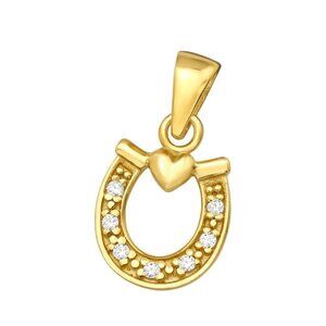14k Gold Horseshoe and Heart Diamond Pendant
